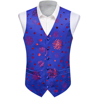 Christmas Blue Red Snowflake Novelty Splicing Jacquard Men's Vest Set vest set    - Sophisticated Gentlemen