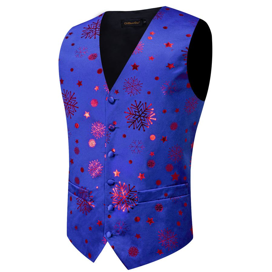 Christmas Blue Red Snowflake Novelty Splicing Jacquard Men's Vest Set vest set    - Sophisticated Gentlemen