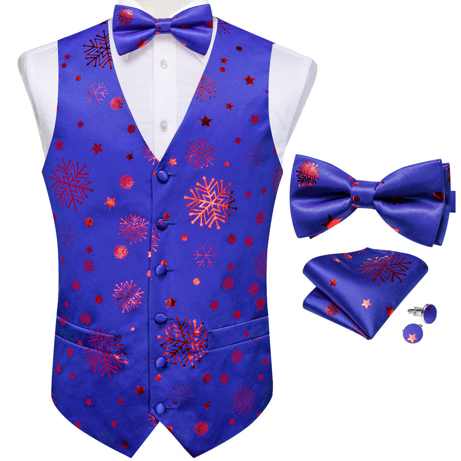 Christmas Blue Red Pattern Novelty Jacquard Silk Men's Bowtie Vest Set vest set    - Sophisticated Gentlemen