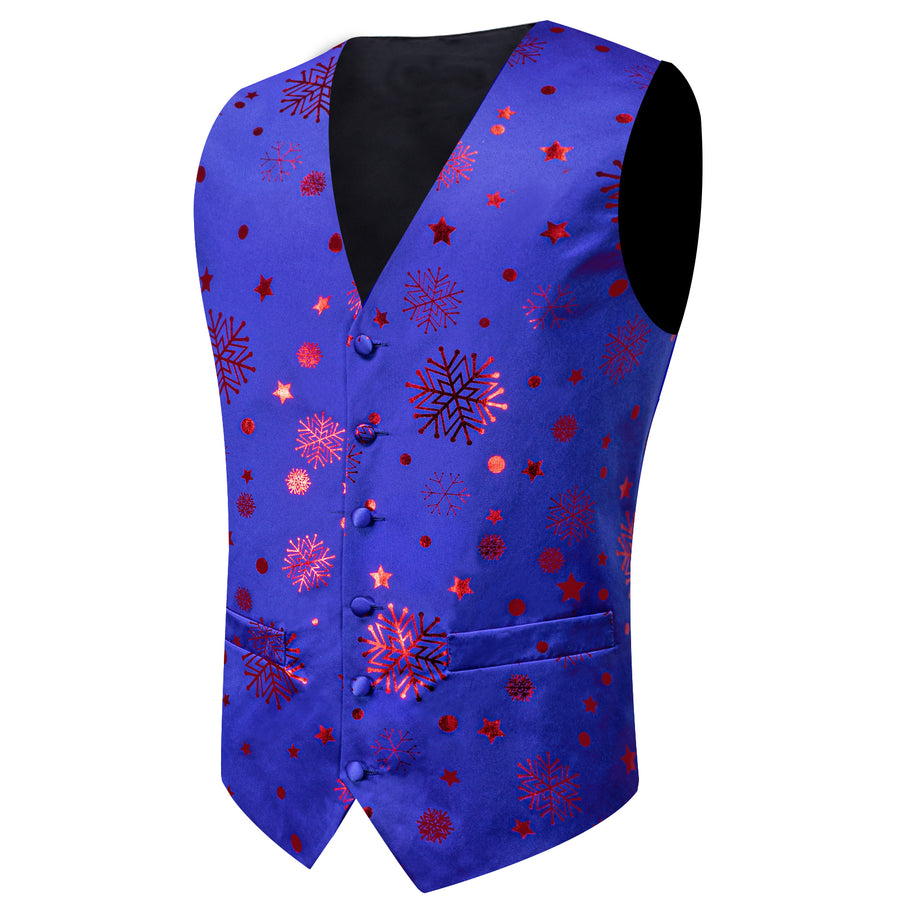 Christmas Blue Red Pattern Novelty Jacquard Silk Men's Bowtie Vest Set vest set    - Sophisticated Gentlemen
