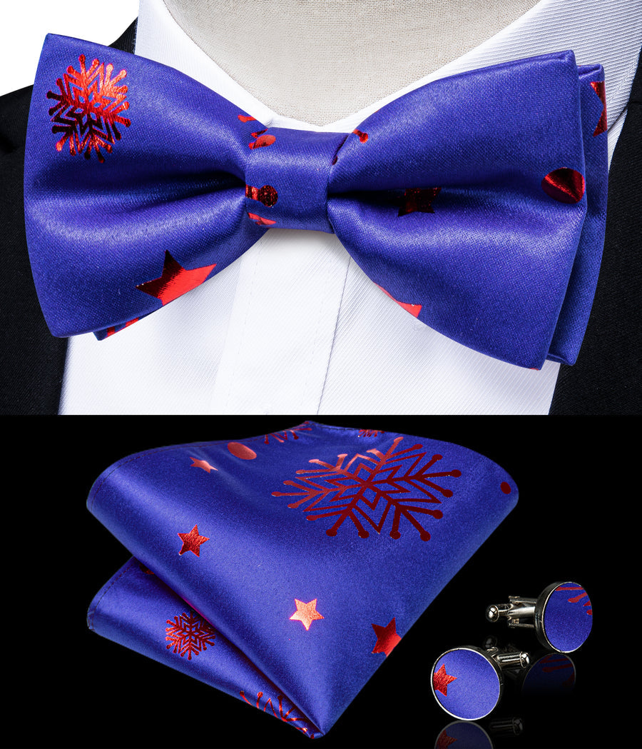Christmas Blue Red Pattern Novelty Jacquard Silk Men's Bowtie Vest Set vest set    - Sophisticated Gentlemen