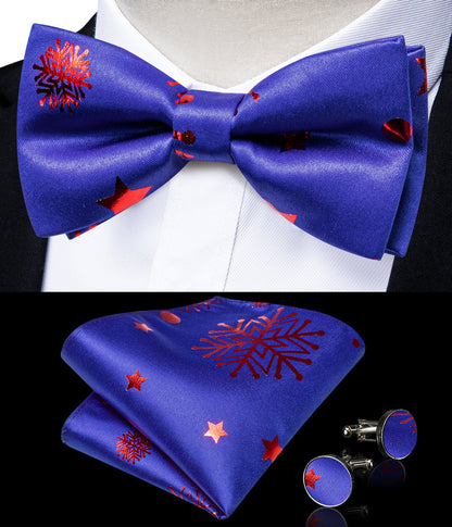 Christmas Blue Red Pattern Novelty Jacquard Silk Men's Bowtie Vest Set vest set    - Sophisticated Gentlemen