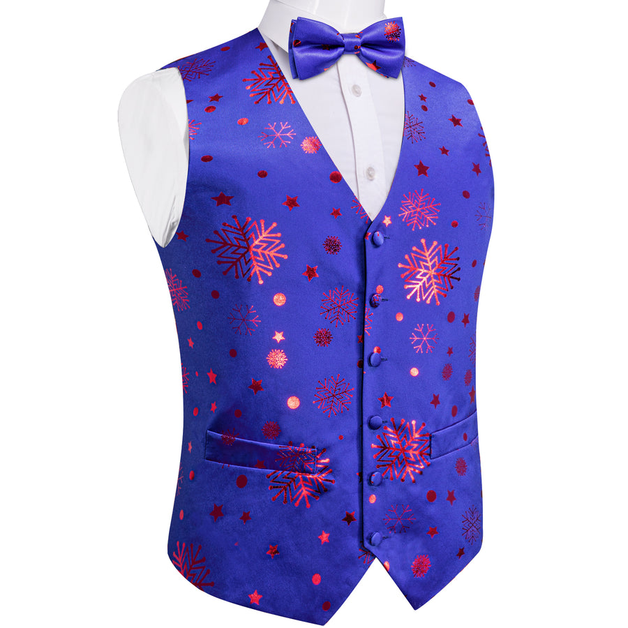 Christmas Blue Red Pattern Novelty Jacquard Silk Men's Bowtie Vest Set vest set    - Sophisticated Gentlemen