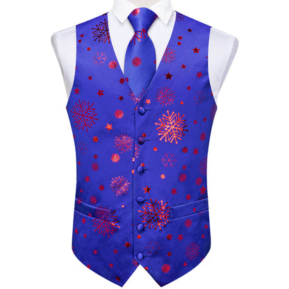 Christmas Blue Red Pattern Novelty Jacquard Silk Vest Set vest set    - Sophisticated Gentlemen