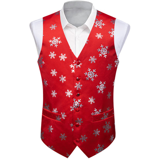 Christmas Red Snowflake Novelty Splicing Jacquard Vest Set vest set S (Chest 40")   - Sophisticated Gentlemen