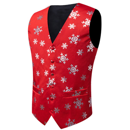 Christmas Red Snowflake Novelty Splicing Jacquard Vest Set vest set    - Sophisticated Gentlemen