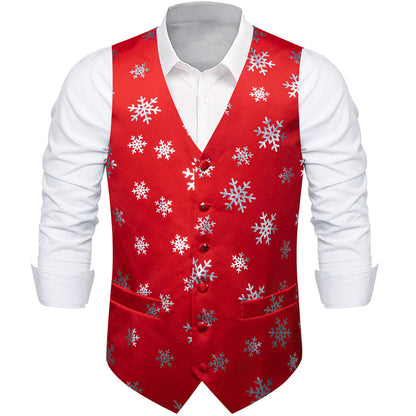 Christmas Red Snowflake Novelty Splicing Jacquard Vest Set vest set    - Sophisticated Gentlemen