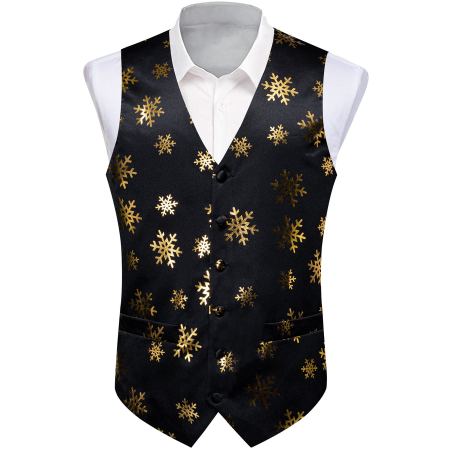 Christmas Black Snowflake Novelty Splicing Jacquard Men's Vest Set vest set S (Chest 40")   - Sophisticated Gentlemen