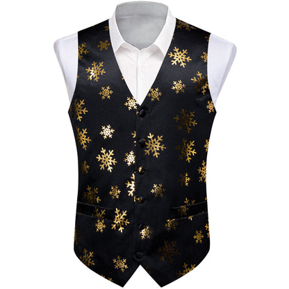 Christmas Black Snowflake Novelty Splicing Jacquard Men's Vest Set vest set S (Chest 40")   - Sophisticated Gentlemen