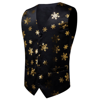 Christmas Black Snowflake Novelty Splicing Jacquard Men's Vest Set vest set    - Sophisticated Gentlemen