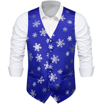 Christmas Blue Snowflake Novelty Splicing Jacquard Vest Set vest set S (Chest 40")   - Sophisticated Gentlemen