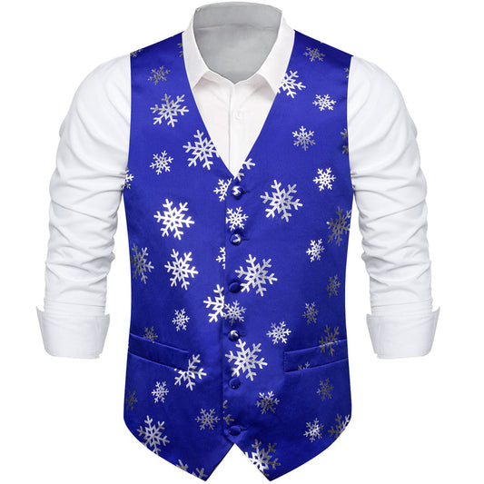 Christmas Blue Snowflake Novelty Splicing Jacquard Vest Set vest set S (Chest 40")   - Sophisticated Gentlemen