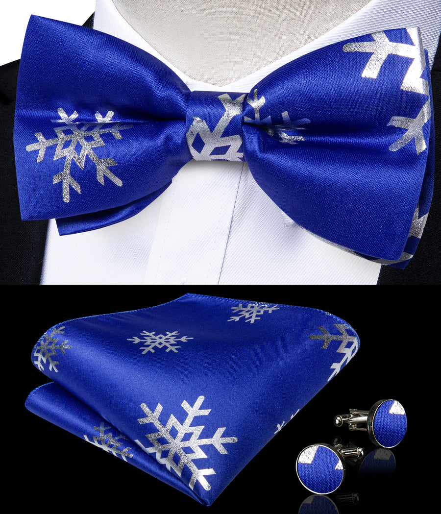 Blue Sliver Christmas Snowflake Novelty Silk Men's Bowtie Vest Set vest set    - Sophisticated Gentlemen