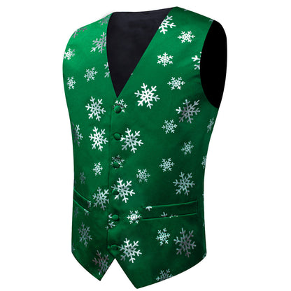 Christmas Green Snowflake Novelty Splicing Jacquard Men's Vest Set vest set    - Sophisticated Gentlemen