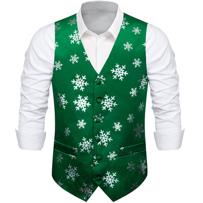 Christmas Green Snowflake Novelty Splicing Jacquard Men's Vest Set vest set    - Sophisticated Gentlemen
