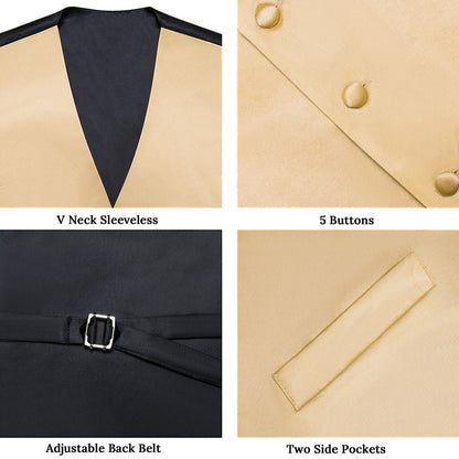 Satin Champagne Solid Vest Set vest set    - Sophisticated Gentlemen