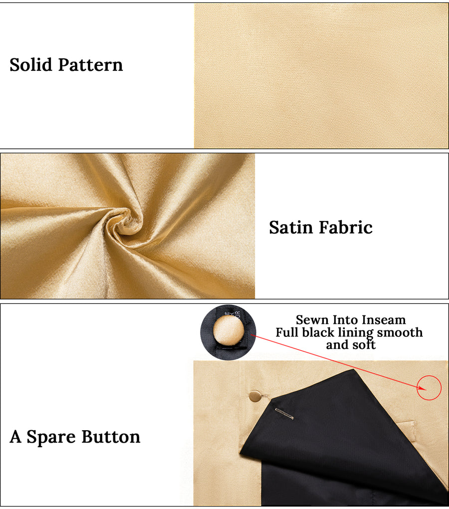 Satin Champagne Solid Vest Set vest set    - Sophisticated Gentlemen