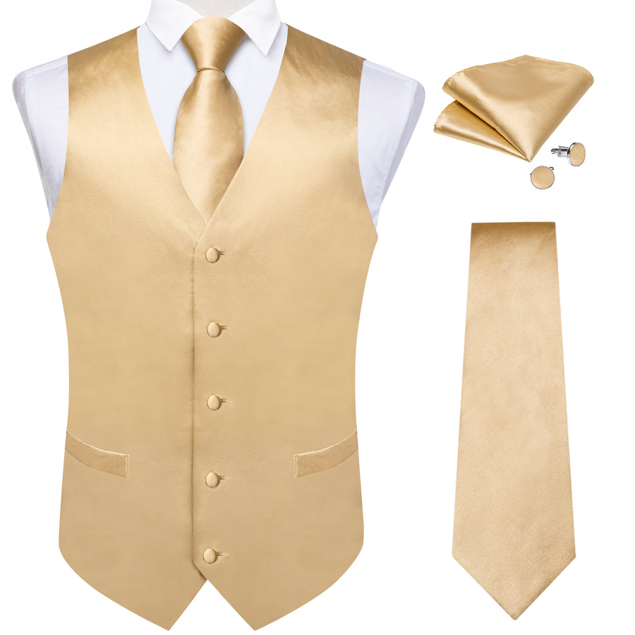 Satin Champagne Solid Vest Set vest set    - Sophisticated Gentlemen
