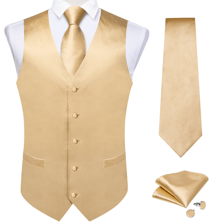 Satin Champagne Solid Vest Set vest set    - Sophisticated Gentlemen