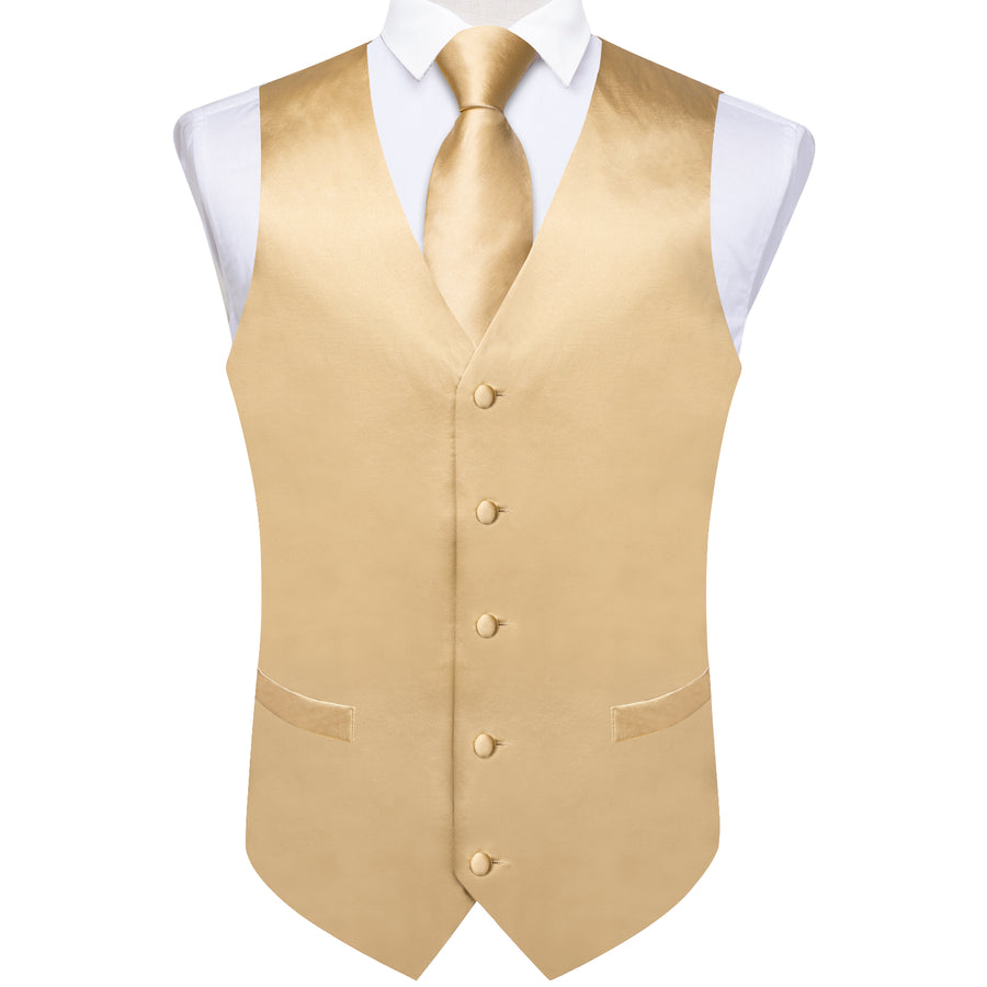 Satin Champagne Solid Vest Set vest set    - Sophisticated Gentlemen