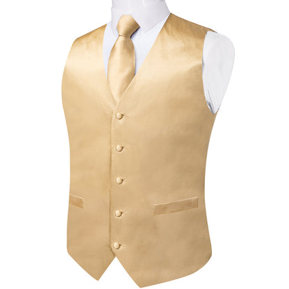 Satin Champagne Solid Vest Set vest set    - Sophisticated Gentlemen