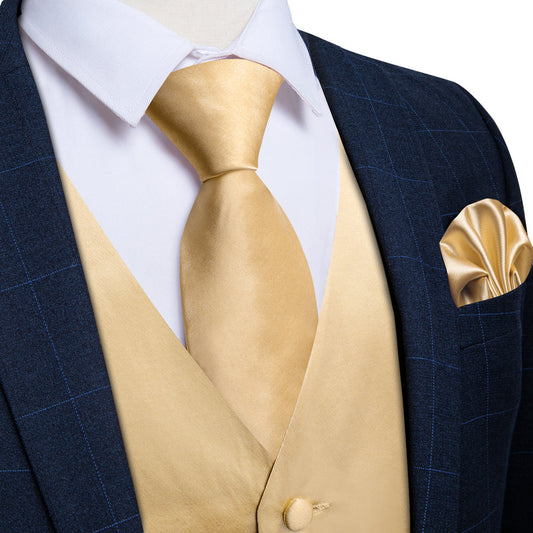 Satin Champagne Solid Vest Set vest set S (Chest 40")   - Sophisticated Gentlemen