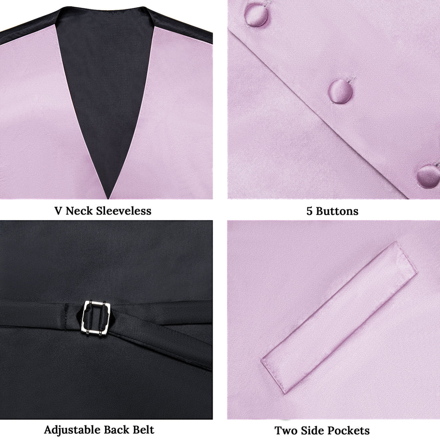 Satin Light Purple Pink Solid Men's Vest Set vest set    - Sophisticated Gentlemen