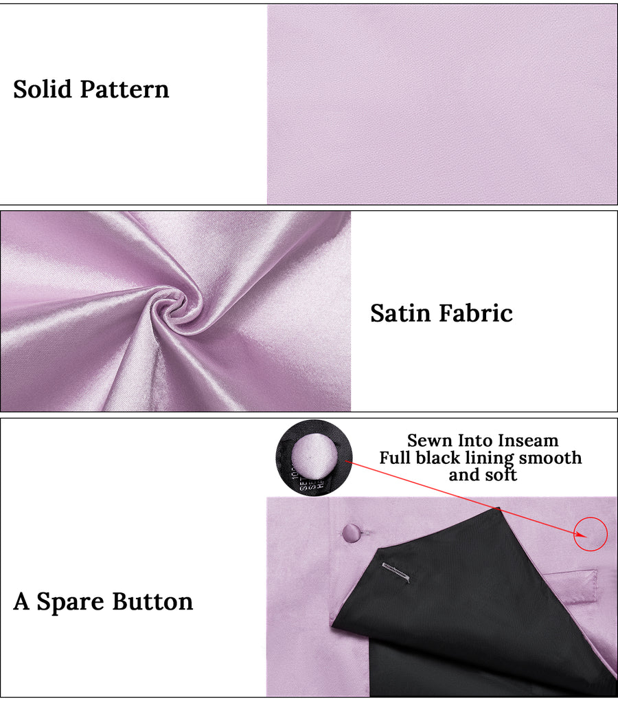 Satin Light Purple Pink Solid Men's Vest Set vest set    - Sophisticated Gentlemen