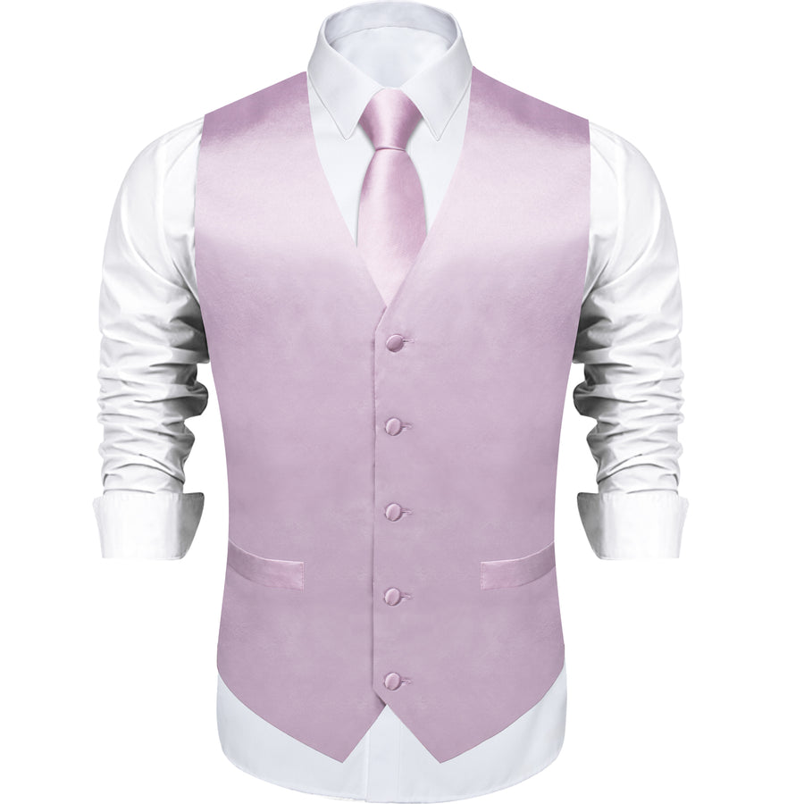 Satin Light Purple Pink Solid Men's Vest Set vest set    - Sophisticated Gentlemen