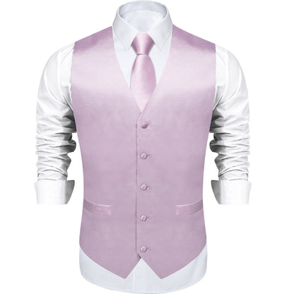 Satin Light Purple Pink Solid Men's Vest Set vest set    - Sophisticated Gentlemen