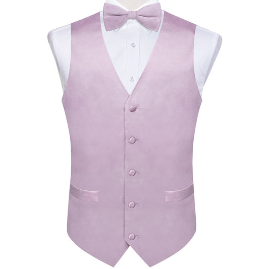 Light Purple Pink Solid Men's Bowtie Vest Set vest set S (Chest 40")   - Sophisticated Gentlemen