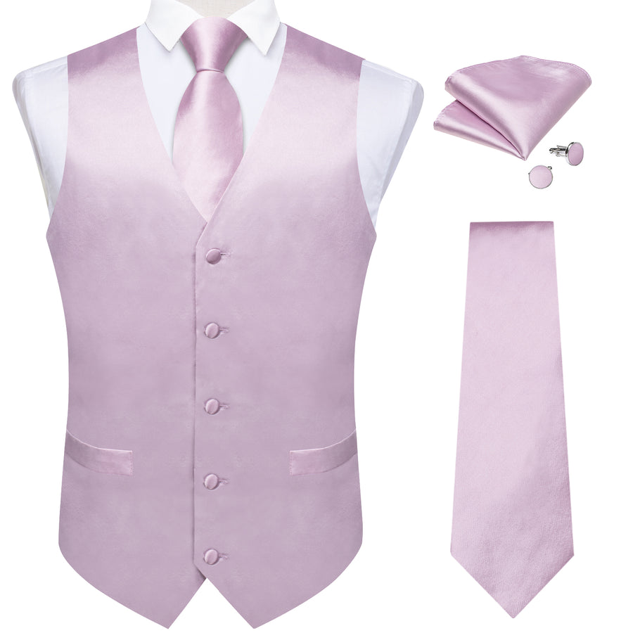 Satin Light Purple Pink Solid Men's Vest Set vest set    - Sophisticated Gentlemen