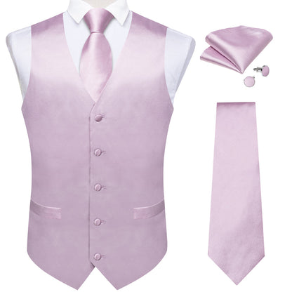 Satin Light Purple Pink Solid Men's Vest Set vest set    - Sophisticated Gentlemen