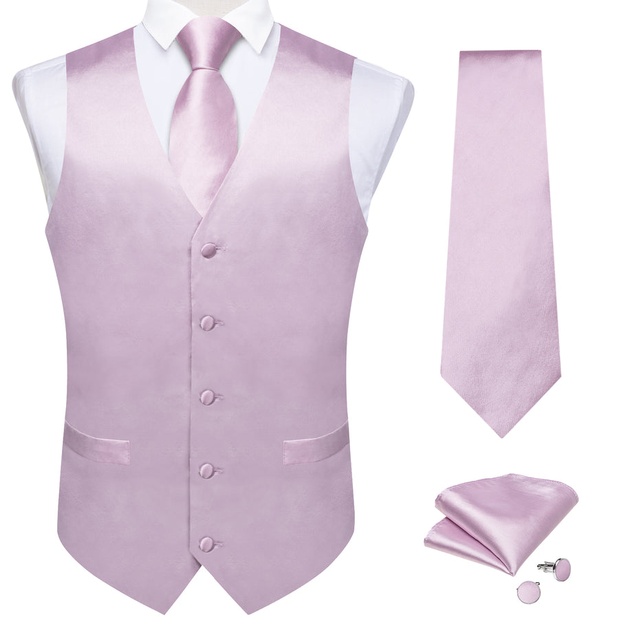 Satin Light Purple Pink Solid Men's Vest Set vest set    - Sophisticated Gentlemen