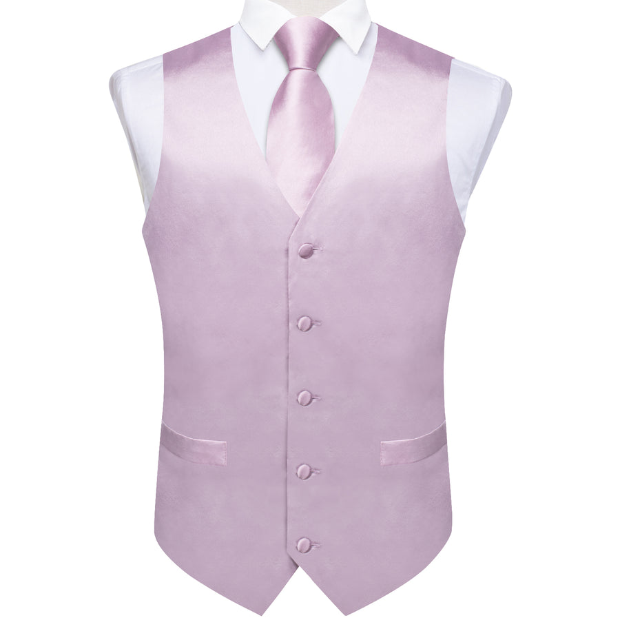 Satin Light Purple Pink Solid Men's Vest Set vest set    - Sophisticated Gentlemen