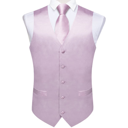 Satin Light Purple Pink Solid Men's Vest Set vest set    - Sophisticated Gentlemen
