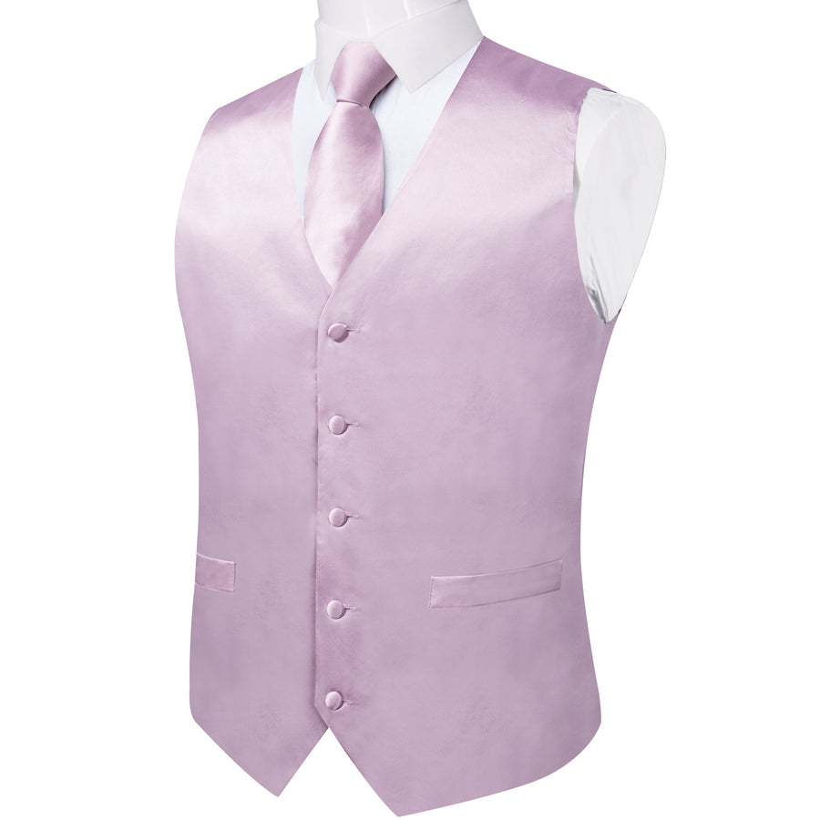 Satin Light Purple Pink Solid Men's Vest Set vest set    - Sophisticated Gentlemen