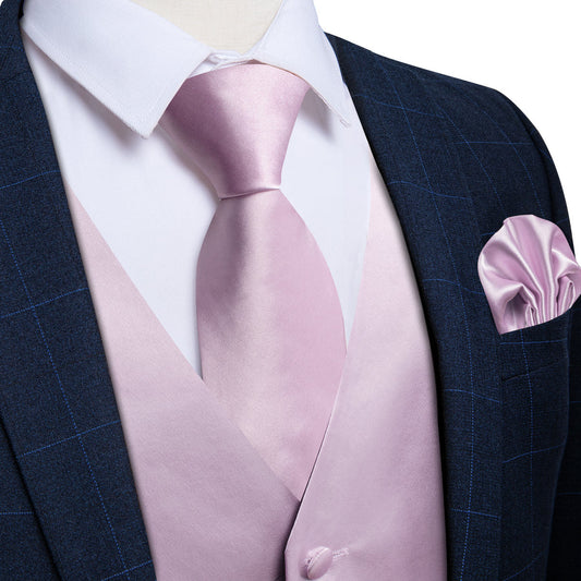 Satin Light Purple Pink Solid Men's Vest Set vest set S (Chest 40")   - Sophisticated Gentlemen