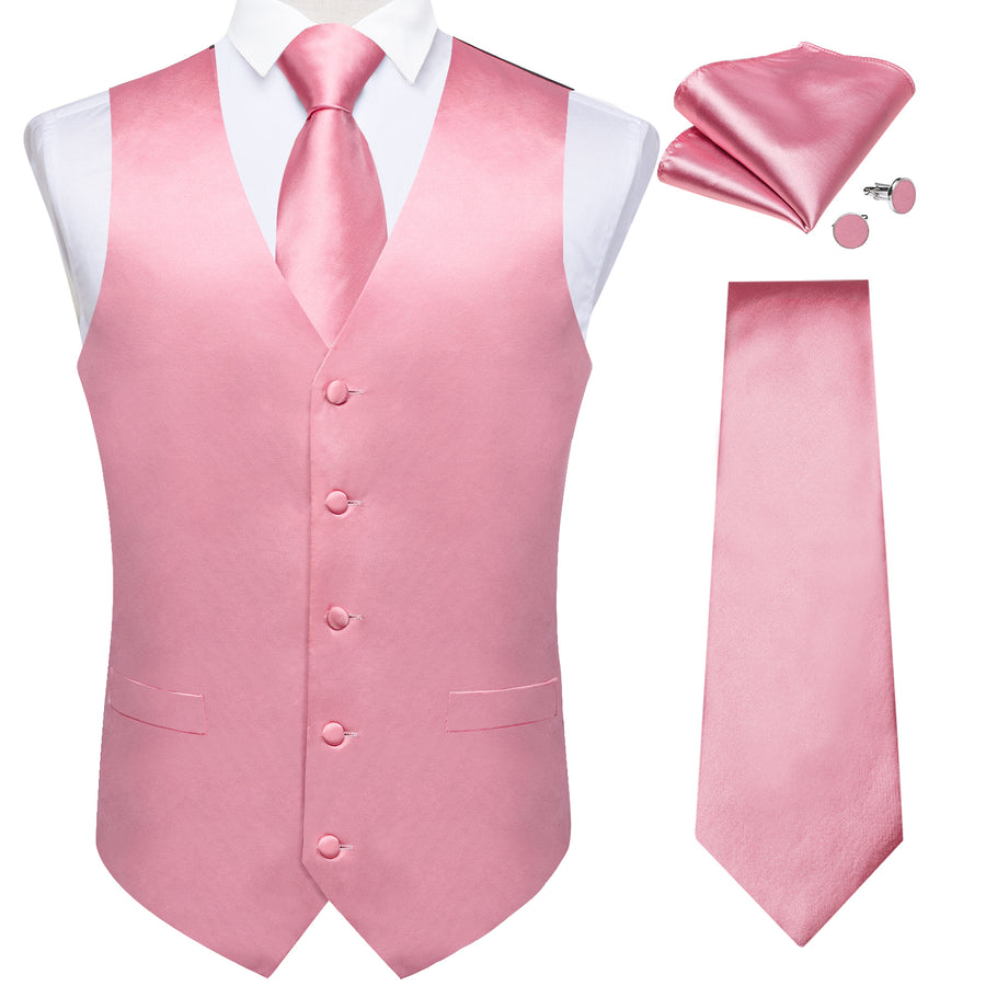 Satin Baby Pink Solid Vest Set vest set    - Sophisticated Gentlemen