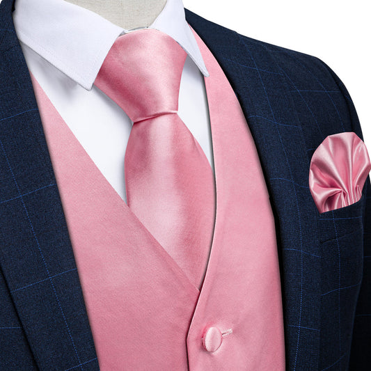 Satin Baby Pink Solid Vest Set vest set S (Chest 40")   - Sophisticated Gentlemen