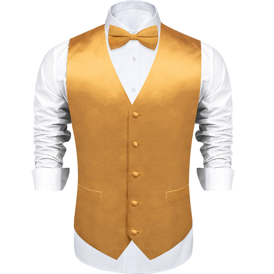 Gold Solid Silk Men's Vest Set vest set S (Chest 40")   - Sophisticated Gentlemen