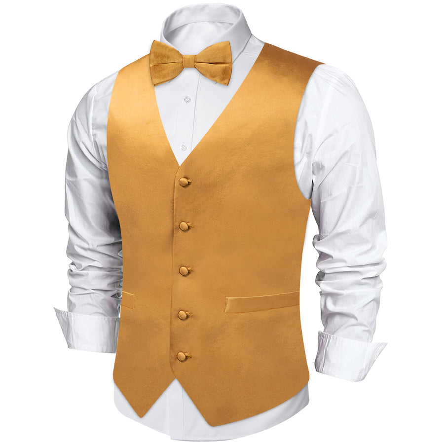 Gold Solid Silk Men's Vest Set vest set    - Sophisticated Gentlemen