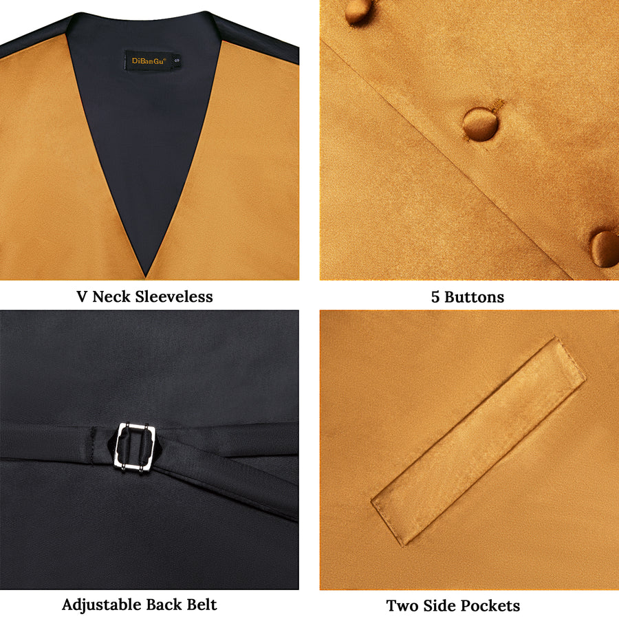 Satin Golden Solid Vest Set vest set    - Sophisticated Gentlemen