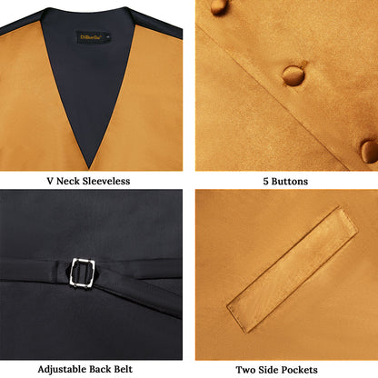 Satin Golden Solid Vest Set vest set    - Sophisticated Gentlemen