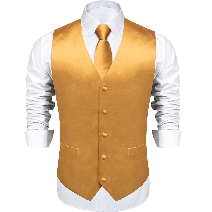 Satin Golden Solid Vest Set vest set    - Sophisticated Gentlemen