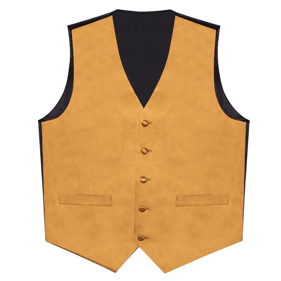 Satin Golden Solid Men's Bowtie Vest Set vest set    - Sophisticated Gentlemen