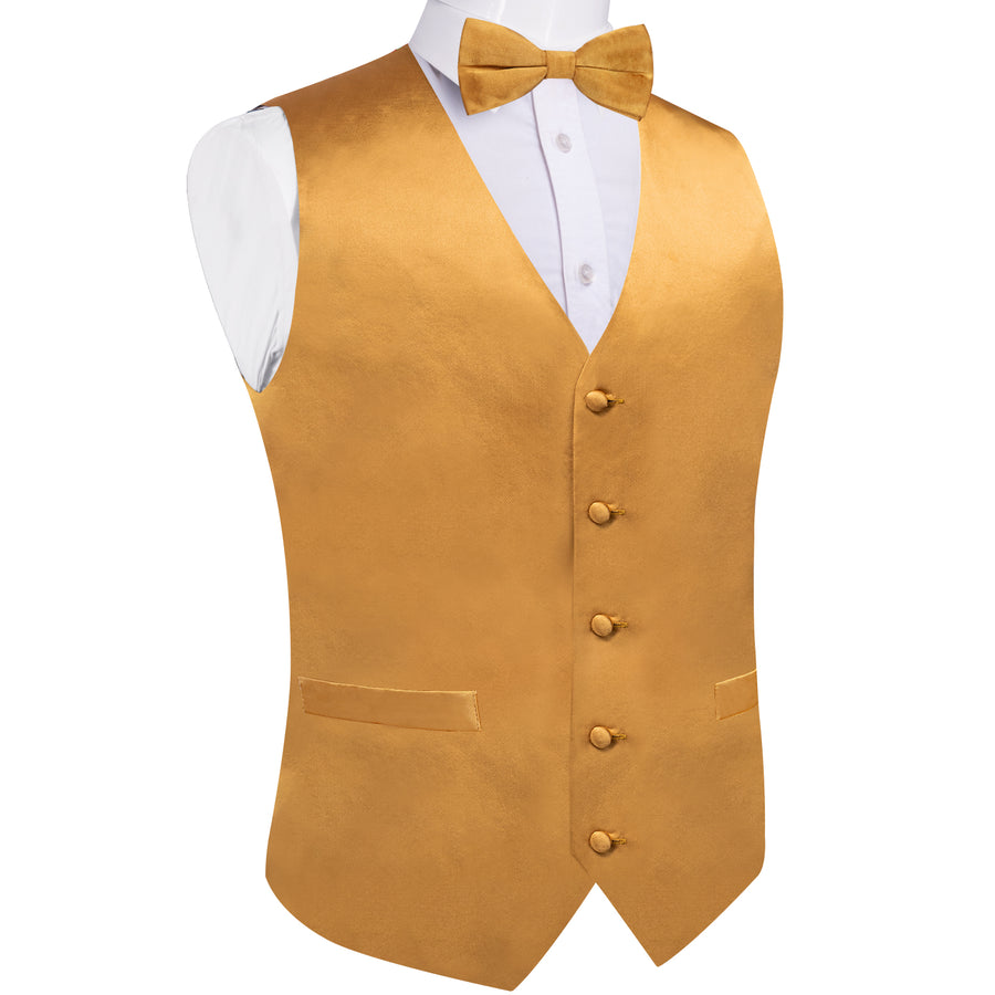 Satin Golden Solid Men's Bowtie Vest Set vest set    - Sophisticated Gentlemen