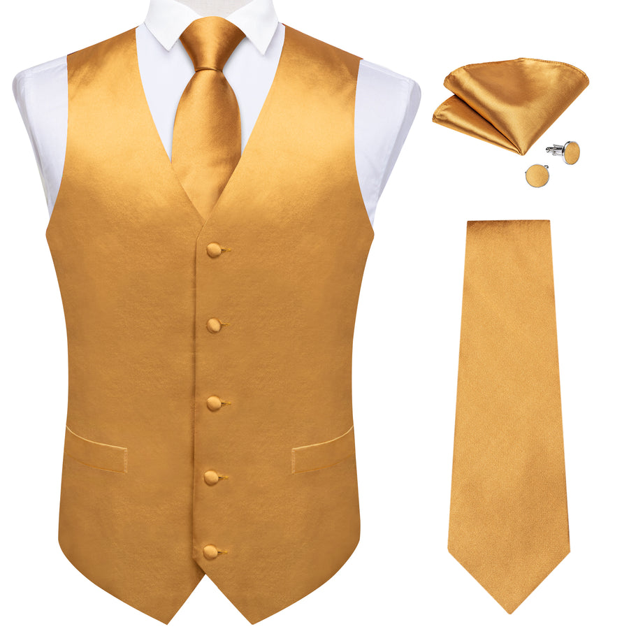 Satin Golden Solid Vest Set vest set    - Sophisticated Gentlemen