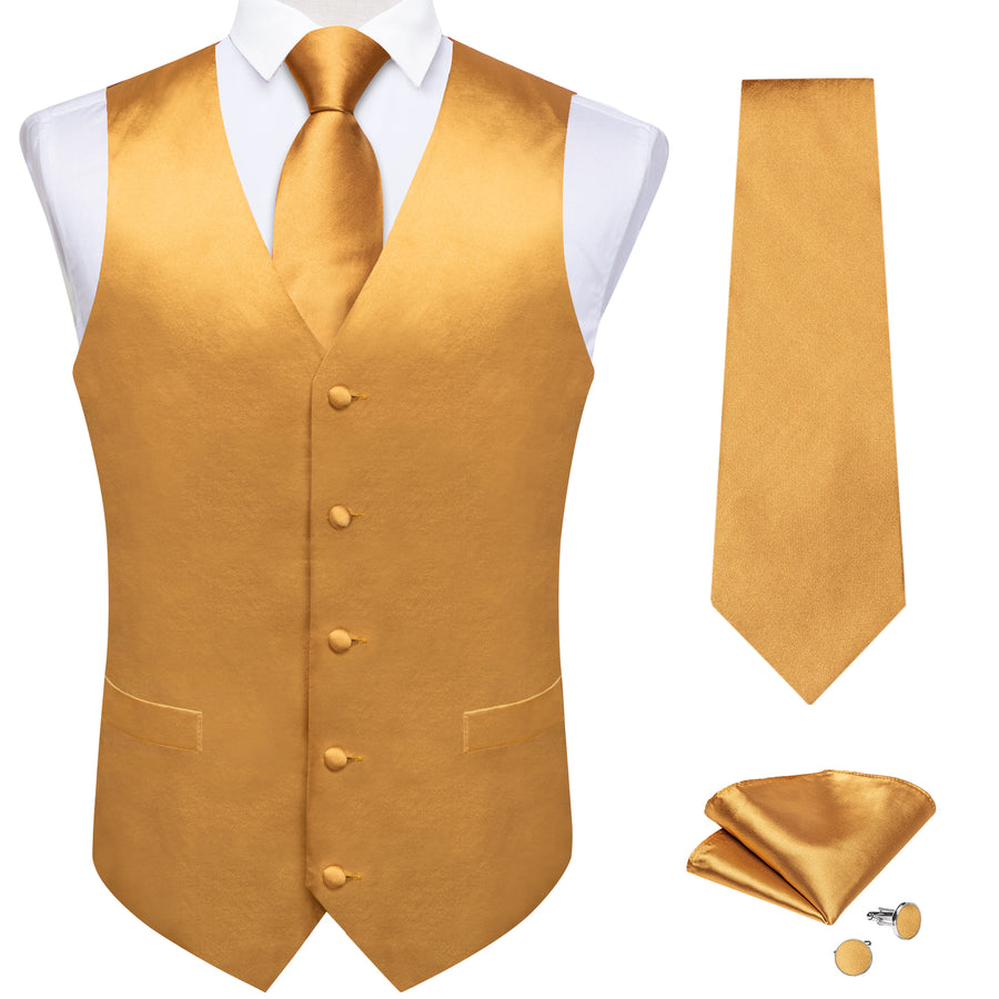 Satin Golden Solid Vest Set vest set    - Sophisticated Gentlemen
