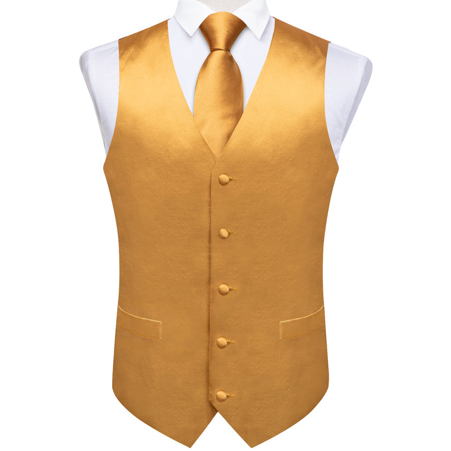 Satin Golden Solid Vest Set vest set    - Sophisticated Gentlemen
